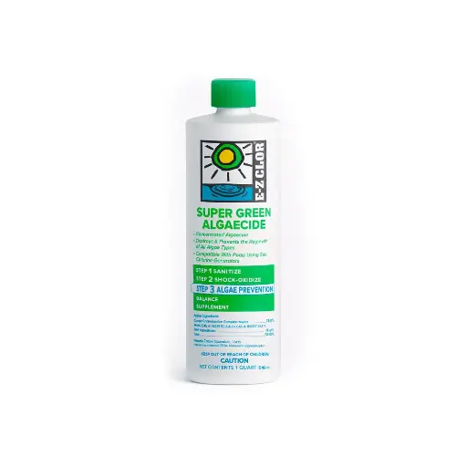 [EZC-50-2007] EZ Clor 1 qt Super Green Algaecide Bottle | Control Efectivo de Algas Verdes / Compatible con piscinas de Salt